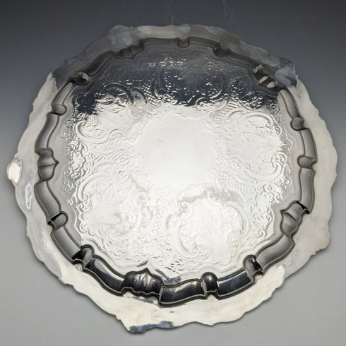 1898 British Antique Sterling Silver (925 Silver) Legless Salva Diameter 30cm 670g Henry Bourne
